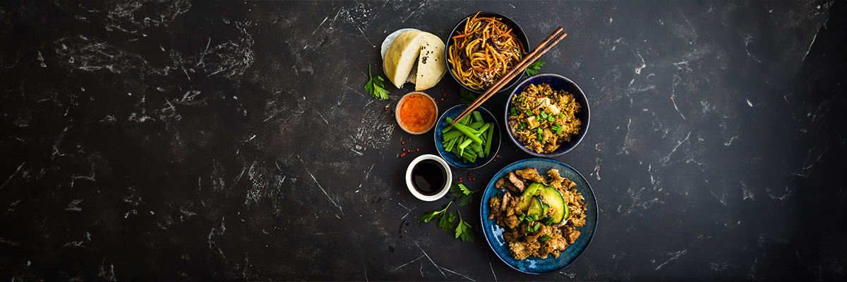 Asian fusion dishes laid out